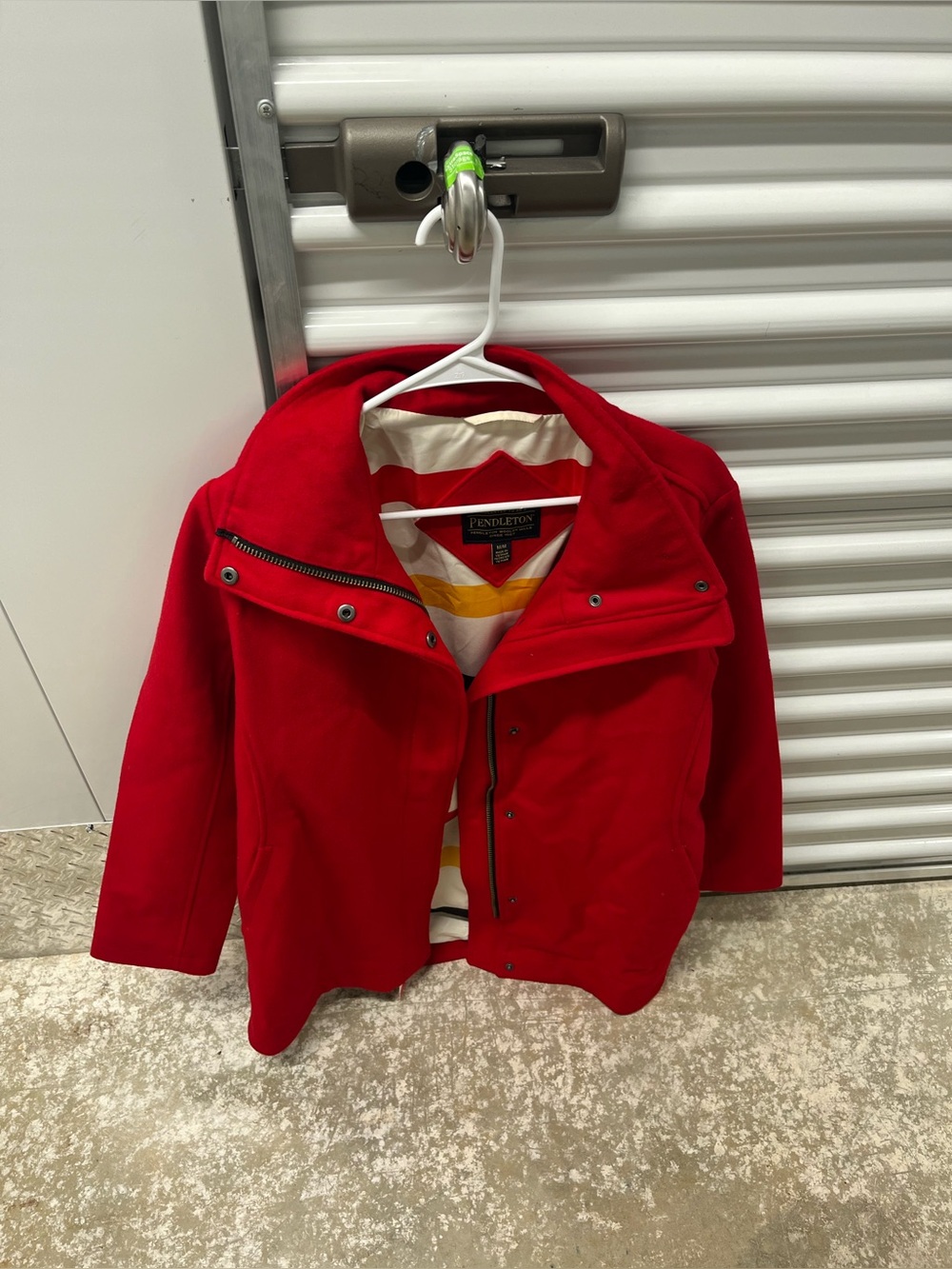 Pendleton Red Wool Pea Coat with Zip & Snap Front